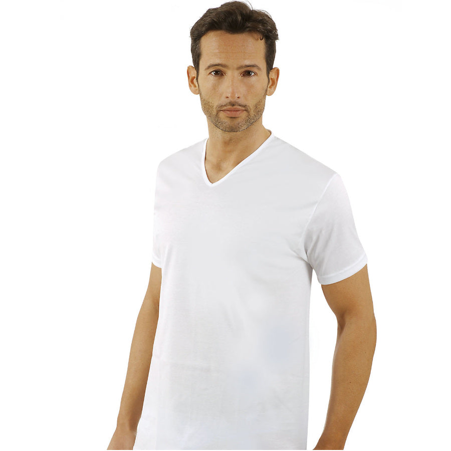 T-Shirt Intima Uomo Filo Di Scozia - Pacco Da 3, 100% Cotone, Scollo A V, Made In Italy - Foto 13