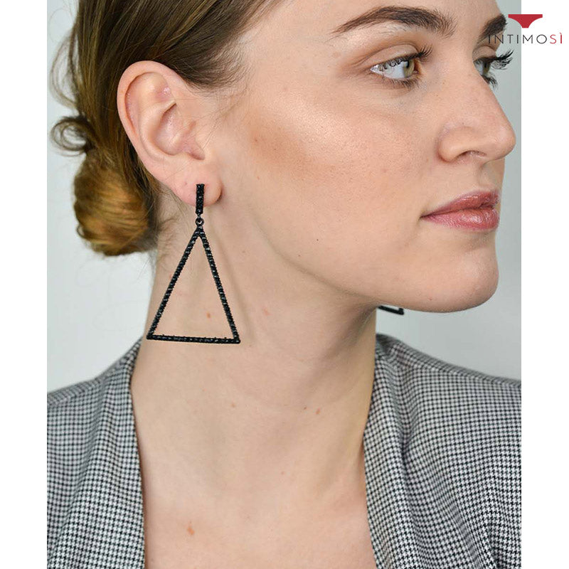 Orecchini in Argento 925 triangolo smaltato nero