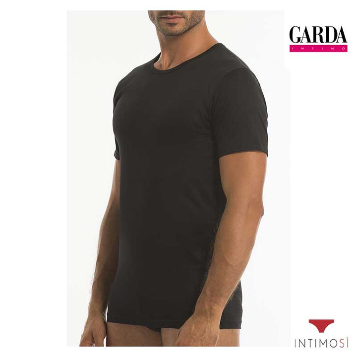 Maglia intima da uomo manica corta nera a girocollo