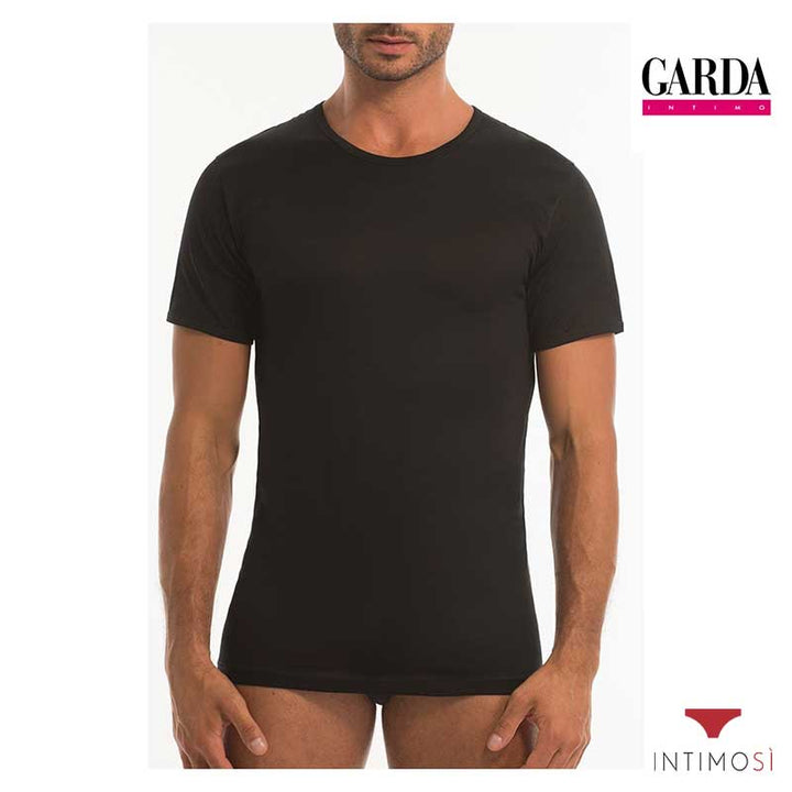 Maglia intima da uomo manica corta nera a girocollo