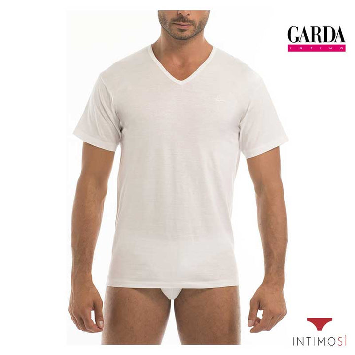 Maglia intima da uomo manica corta bianca scollo a v