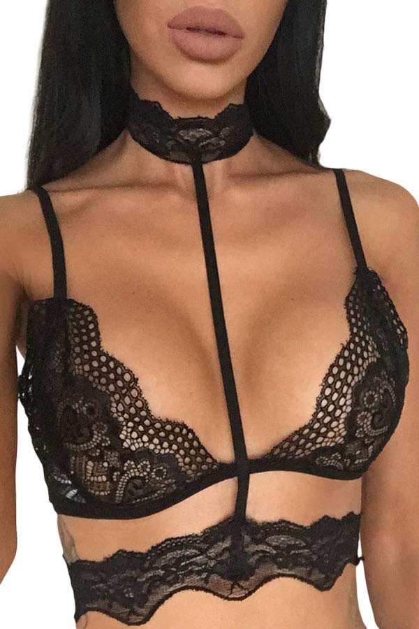 Bralette in pizzo lavorato bustier con collarino