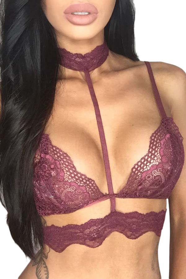 Bralette in pizzo lavorato bustier con collarino