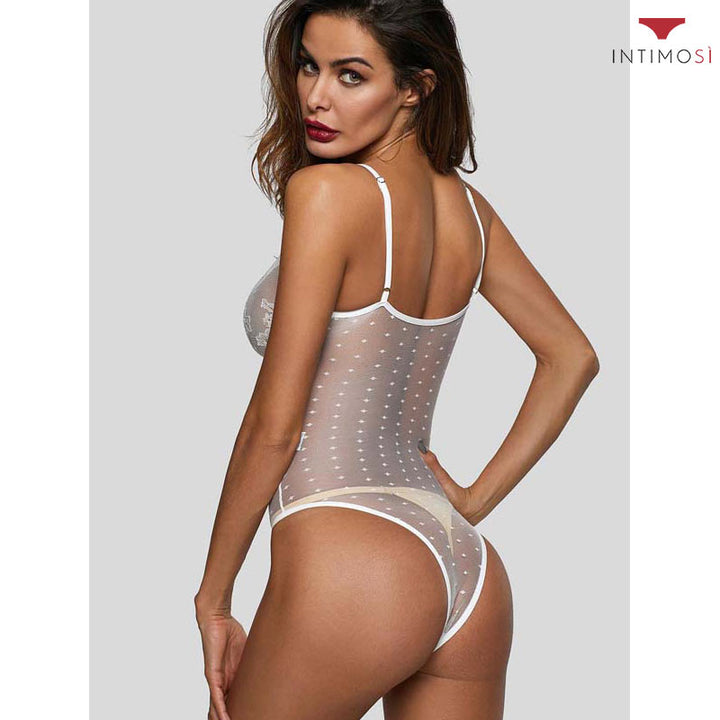 Body con ferretto in sensuale pizzo trasparente con fantasie e ricami