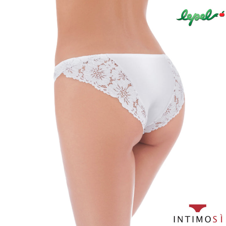 Slip brasiliano con pizzo lavorato bianco 