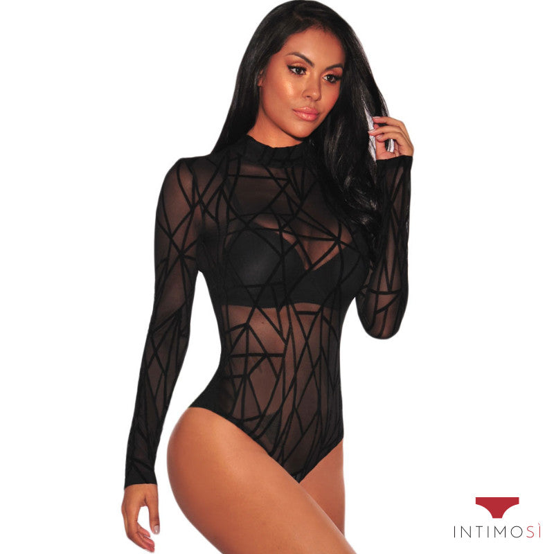 Body donna nero manica lunga
